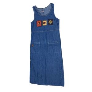 Bobbie Brooks Denim Dress Autumn Leaf Patchwork Fall Cotton CottageCore Sz Med